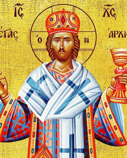 Jesus Christ icon, The Great High Priest handmade Greek Orthodox icon, Byzantine art wall hanging on wood plaque, religious decor - TheHolyArt