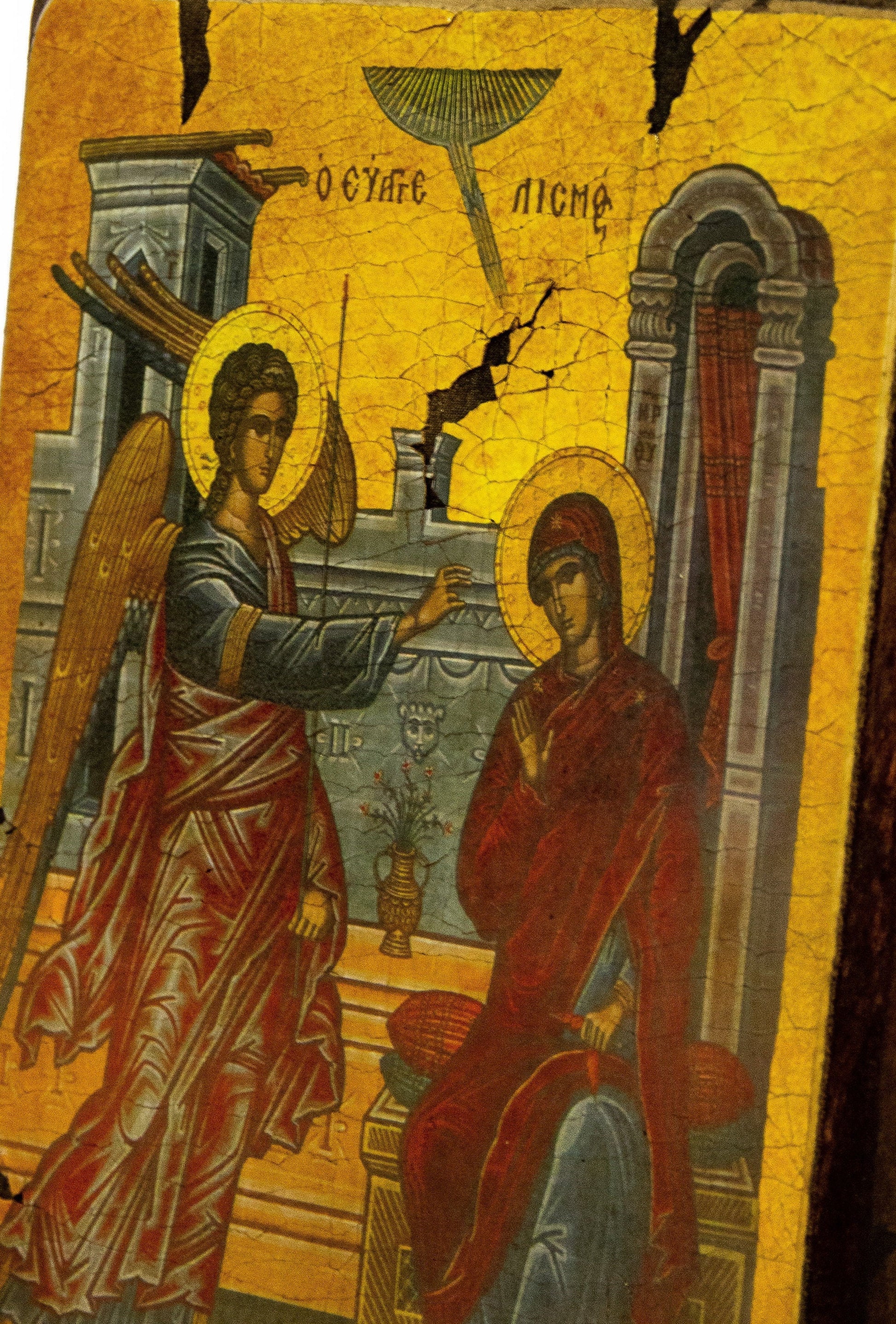 The Annunciation of Virgin Mary icon, Handmade Greek Orthodox Icon of Mother of God, Byzantine art Theotokos canvas icon 30x20cm gift idea TheHolyArt
