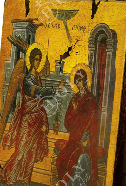 The Annunciation of Virgin Mary icon, Handmade Greek Orthodox Icon of Mother of God, Byzantine art Theotokos canvas icon 30x20cm gift idea - TheHolyArt