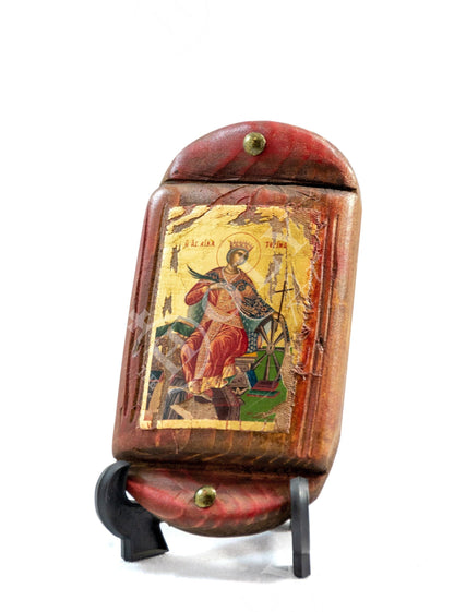 Saint Catherine icon, Handmade Greek Orthodox icon of St Catherine gold leaf wood plaque 17x9cm, Byzantine art wall hanging, religious decor - TheHolyArt