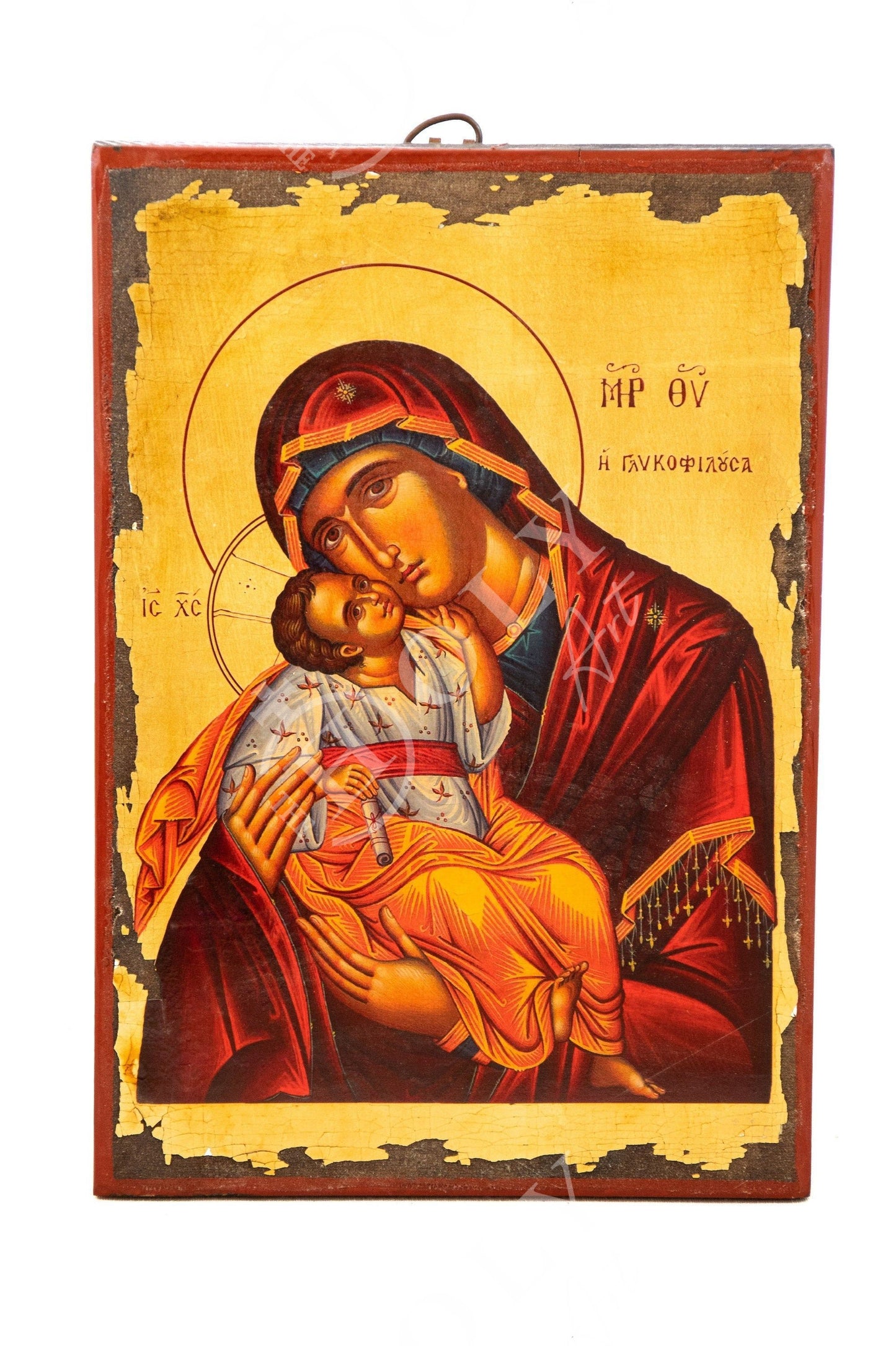 Virgin Mary icon Panagia Glykophilousa, Handmade Greek Orthodox icon gold leaf Mother of God, Theotokos  Byzantine art wall hanging 38x26cm TheHolyArt