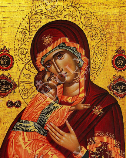Virgin Mary icon Panagia, Greek Christian Orthodox Icon, Mother of God Byzantine art, Theotokos handmade wall hanging wood plaque - TheHolyArt