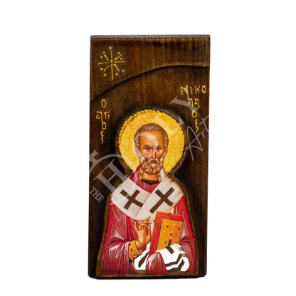 Saint Nicholas icon, Handmade Greek Orthodox icon of St Nick, Byzantine art wall hanging icon wood plaque 20x10cm, religious decor - TheHolyArt
