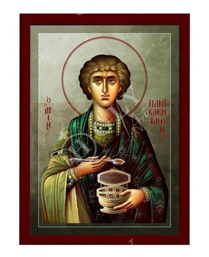 Saint Panteleimon icon, Greek Handmade Orthodox icon of Saint Pantaleon, Byzantine art wall hanging of San Pantaleone, religious gift - TheHolyArt