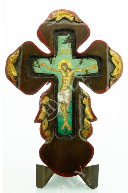 Crucifix Jesus Christ Cross, Blessing Cross, Byzantine art wall hanging, Greek Handmade Orthodox wooden Cross canvas icon 40x28cm - TheHolyArt