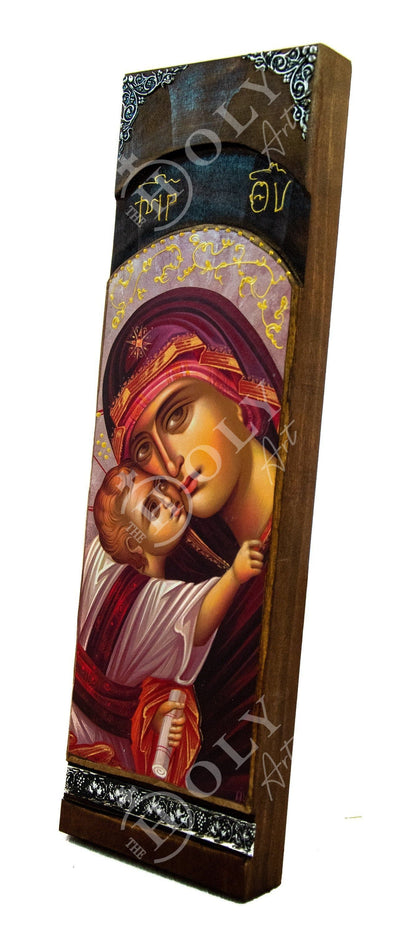 Virgin Mary icon Panagia Glykophilousa, Handmade Greek Orthodox Icon of Theotokos, Mother of God Byzantine art wall hanging wood plaque - TheHolyArt