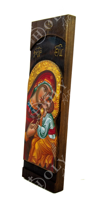 Virgin Mary icon Panagia Glykophilousa, Handmade Greek Orthodox Icon of Theotokos, Mother of God Byzantine art wall hanging wood plaque - TheHolyArt