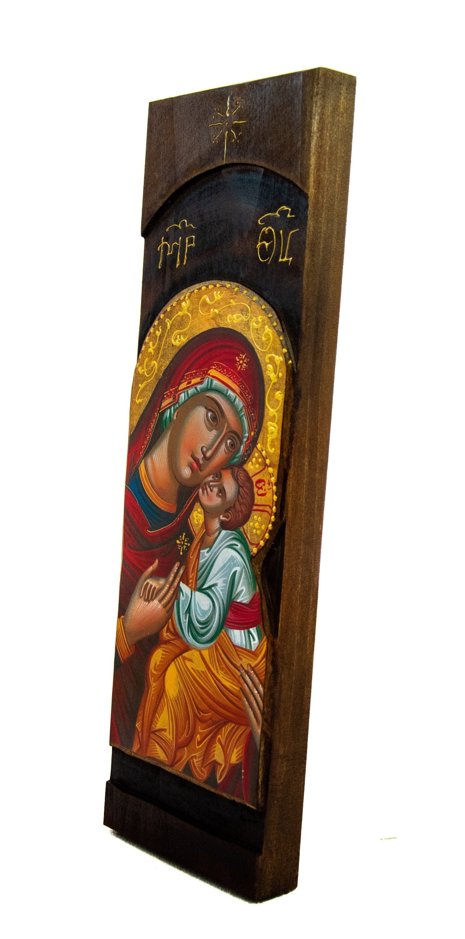 Virgin Mary icon Panagia Glykophilousa, Handmade Greek Orthodox Icon of Theotokos, Mother of God Byzantine art wall hanging wood plaque TheHolyArt