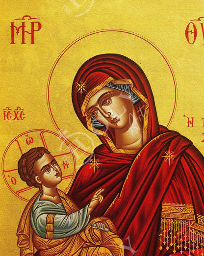 Virgin Mary icon Panagia Panton Chara, Handmade Greek Orthodox Icon, Mother of God Byzantine art, Theotokos wall hanging wood plaque icon - TheHolyArt