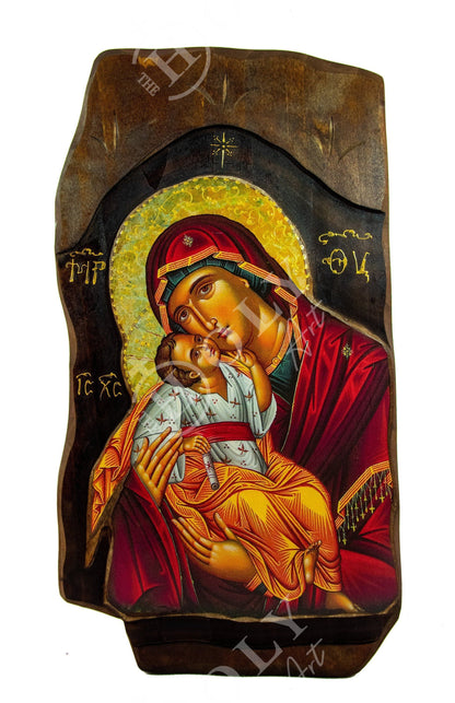 Virgin Mary icon Panagia Glykophilousa, Handmade Greek Orthodox Icon, Mother of God Byzantine art, Theotokos wall hanging wood plaque - TheHolyArt