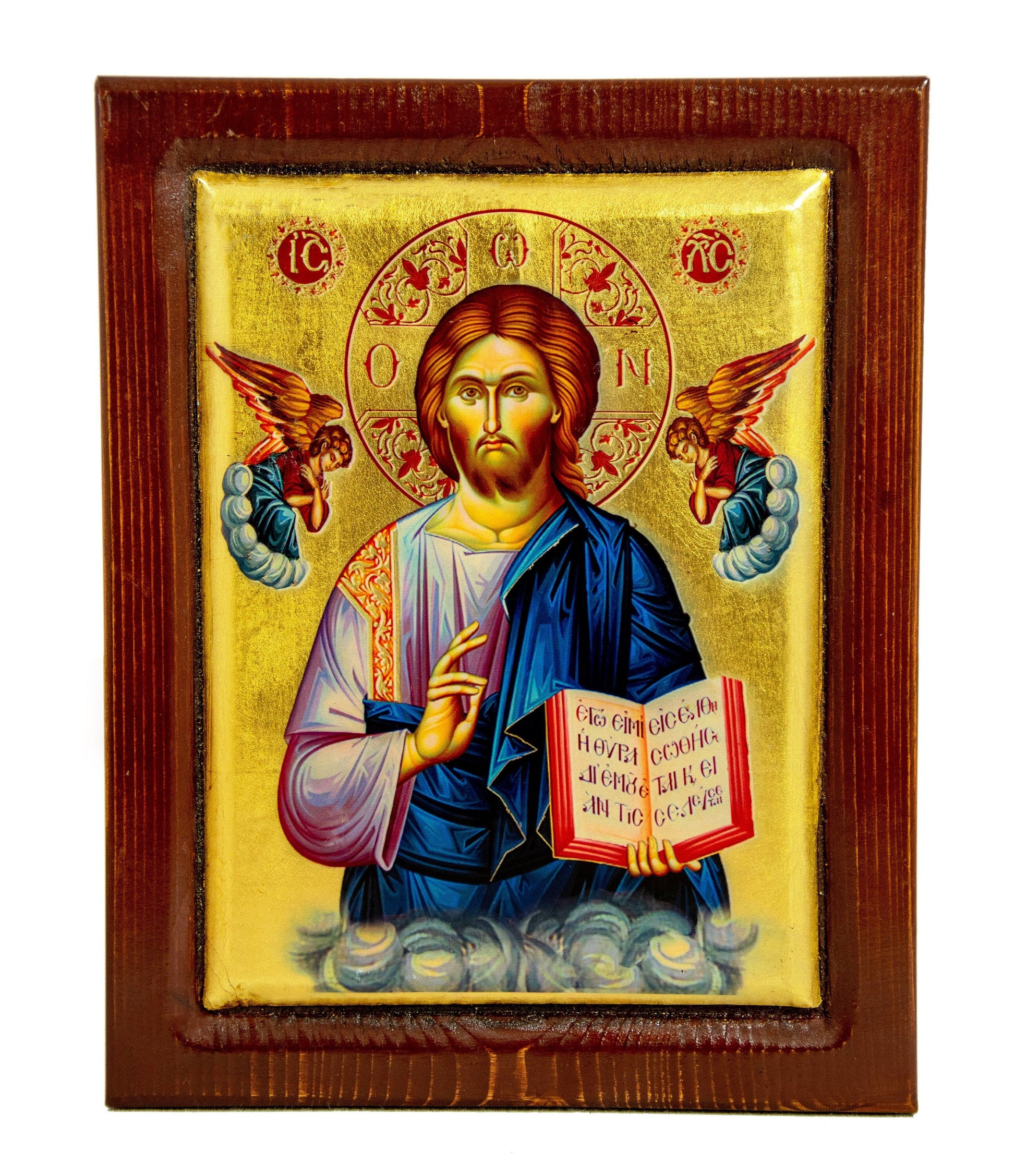 Jesus Christ icon, Handmade Greek Orthodox icon, Byzantine art wall hanging serigraphy icon w/ gold leaf wood plaque, religious gift TheHolyArt