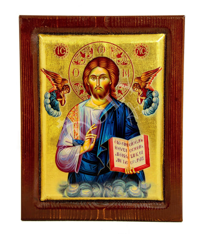 Jesus Christ icon, Handmade Greek Orthodox icon, Byzantine art wall hanging serigraphy icon w/ gold leaf wood plaque, religious gift - TheHolyArt