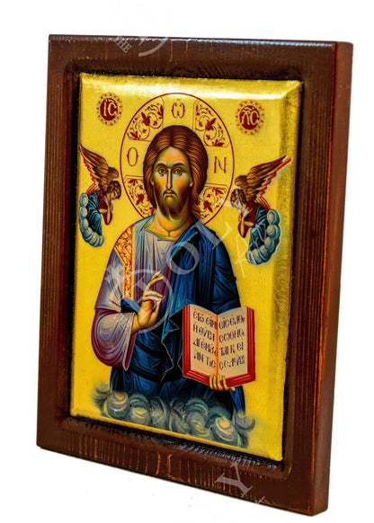 Jesus Christ icon, Handmade Greek Orthodox icon, Byzantine art wall hanging serigraphy icon w/ gold leaf wood plaque, religious gift - TheHolyArt