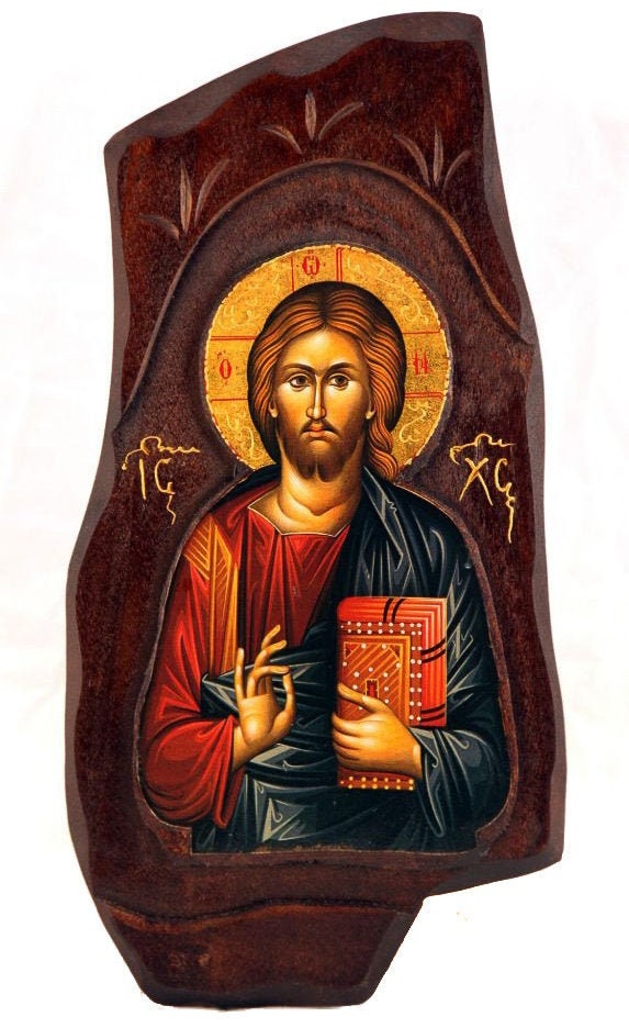 Jesus Christ icon, Handmade Greek Orthodox icon of our Lord, Pantocrator Byzantine art wall hanging icon wood plaque, religious decor TheHolyArt