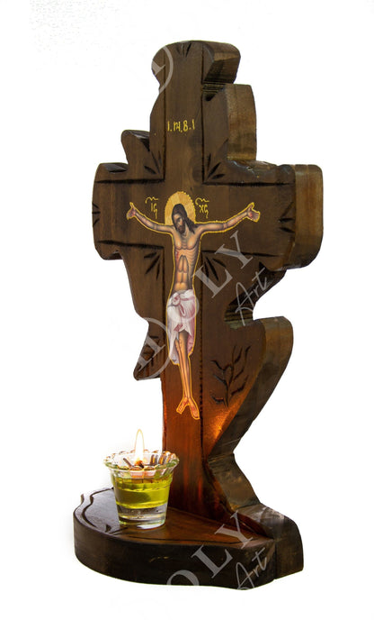 Crucifix Orthodox Iconostasis 45x25cm, Jesus Christ Blessing Cross, Byzantine art wall hanging, Greek Handmade wooden Cross, religious decor - TheHolyArt