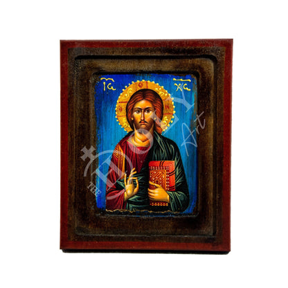 Jesus Christ icon, Handmade Greek Orthodox icon, Byzantine art wall hanging icon of our Lord on wood plaque, religious decor 19x15cm - TheHolyArt