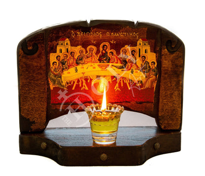 Christian Iconostasis with The Last Supper 30x24cm, Handmade Mount Athos Orthodox Icon Holy Communion,Byzantine art wall hanging wood plaque - TheHolyArt