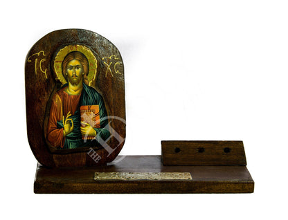 Jesus Christ icon Pencil holder 25x10cm, Handmade Greek Orthodox icon, Byzantine art pencil holder on wood, religious decor - TheHolyArt