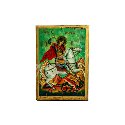 Saint George icon, Handmade Greek Orthodox icon of St George 30x20cm, Byzantine art wall hanging canvas icon wood plaque, religious decor - TheHolyArt