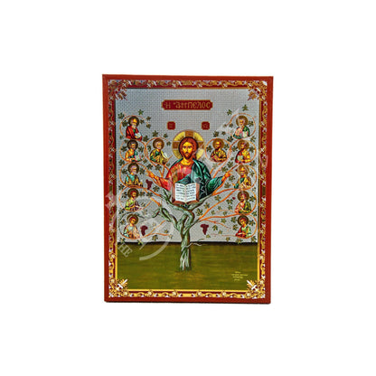 Jesus Christ icon with Apostles, Ampelos True Vine handmade Greek Orthodox icon, Byzantine art wall hanging on wood plaque, religious decor - TheHolyArt