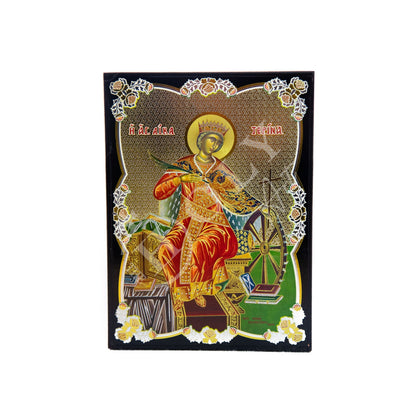 Saint Catherine icon, Handmade Greek Orthodox icon of St Katherine of Sinai, Byzantine art wall hanging icon plaque, religious decor 22x16cm - TheHolyArt