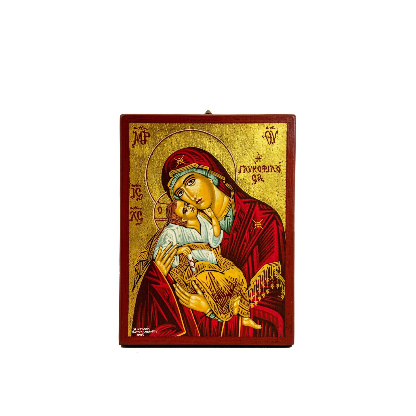 Hand painted Virgin Mary icon Panagia Glykophilousa, Handmade Greek Orthodox icon w/ gold leaf 22k of Theotokos, Byzantine art wall hanging TheHolyArt