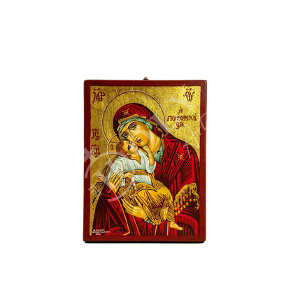 Hand painted Virgin Mary icon Panagia Glykophilousa, Handmade Greek Orthodox icon w/ gold leaf 22k of Theotokos, Byzantine art wall hanging - TheHolyArt