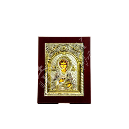Saint Panteleimon icon, Handmade Silver Greek Orthodox icon of Saint Pantaleon, Byzantine art wall hanging wood plaque icon, religious gift - TheHolyArt