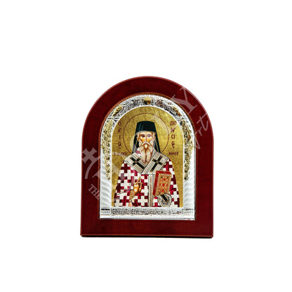 Saint Dionysius of Zakynthos icon, Handmade Silver Greek Orthodox icon of St Dionysios, Byzantine art wall hanging religious wood plaque - TheHolyArt