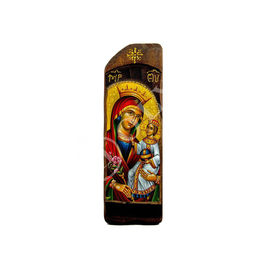 Virgin Mary icon Panagia Rose Amaranth, Handmade Greek Orthodox Icon, Mother of God Byzantine art, Theotokos wall hanging wood plaque TheHolyArt