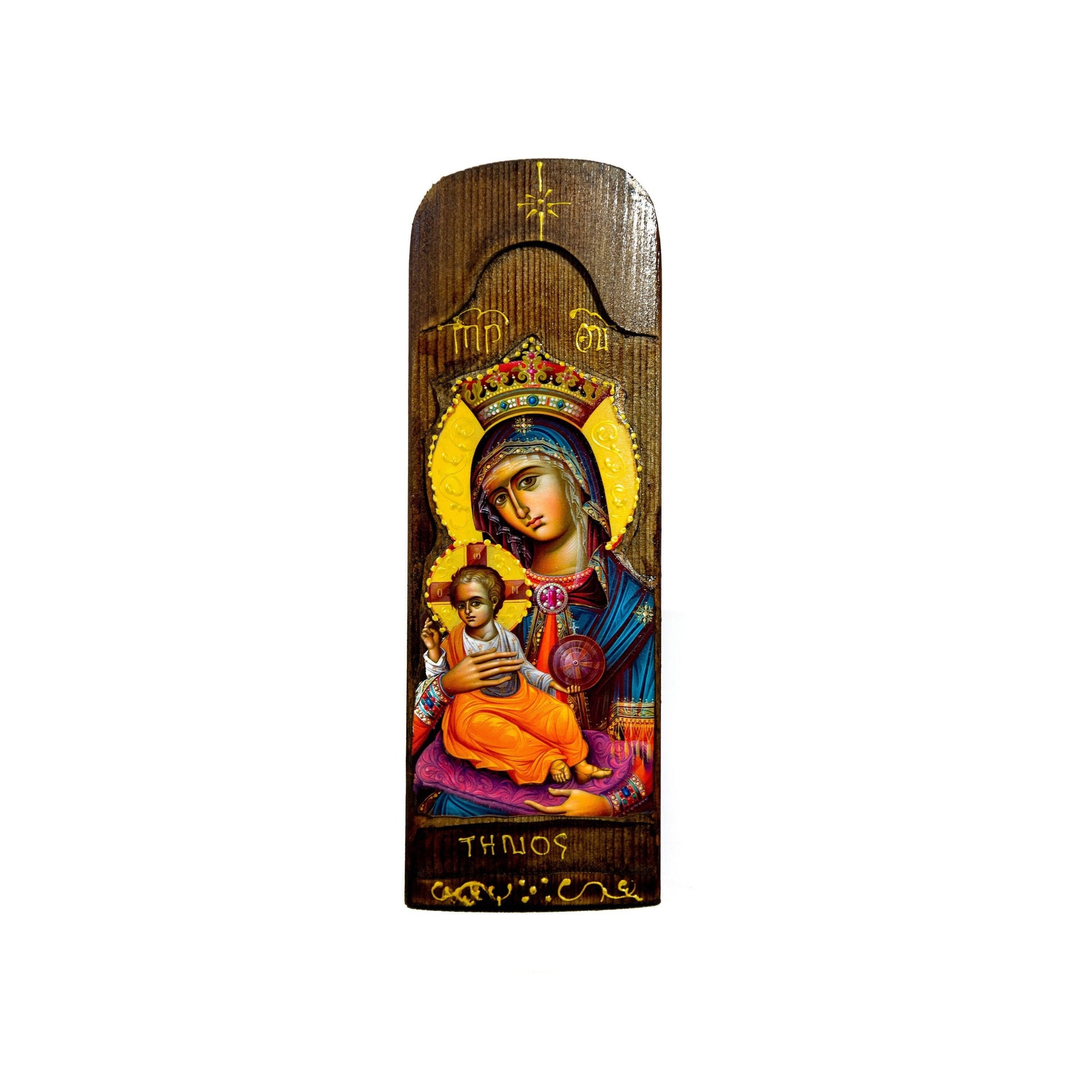 Virgin mary icon panagia, handmade greek orthodox icon, mother of god byzantine art, theotokos wall hanging wood plaque religious decor TheHolyArt