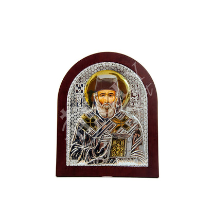 Saint Dionysius of Zakynthos icon, Handmade Silver Greek Orthodox icon of St Dionysios, Byzantine art wall hanging religious wood plaque - TheHolyArt