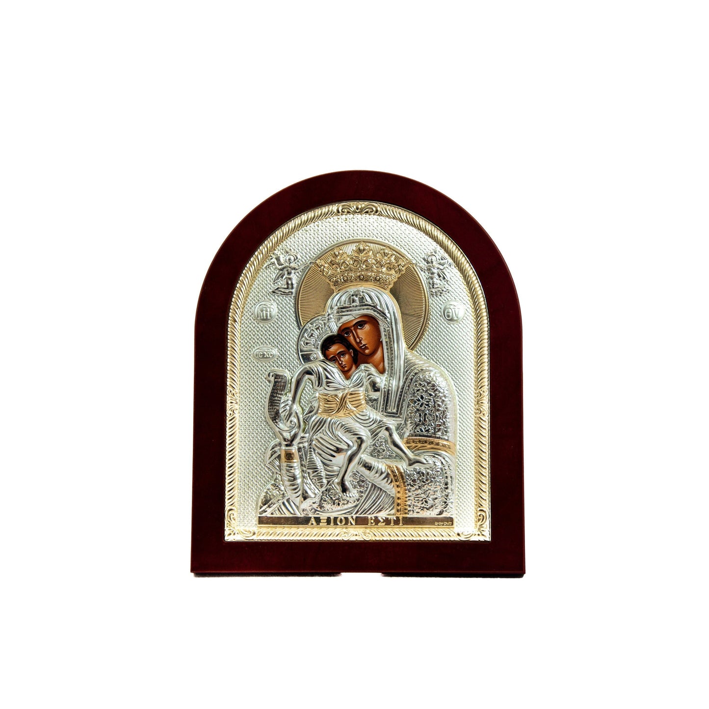 Virgin Mary icon Axion Esti, Handmade Silver Greek Orthodox Icon, Mother of God Byzantine art, Theotokos handmade wall hanging wood plaque TheHolyArt