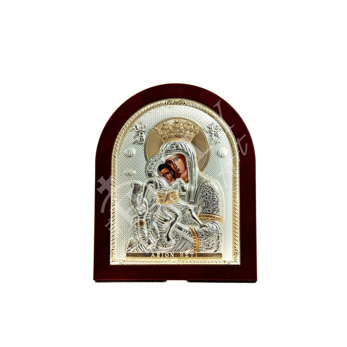 Virgin Mary icon Axion Esti, Handmade Silver Greek Orthodox Icon, Mother of God Byzantine art, Theotokos handmade wall hanging wood plaque TheHolyArt