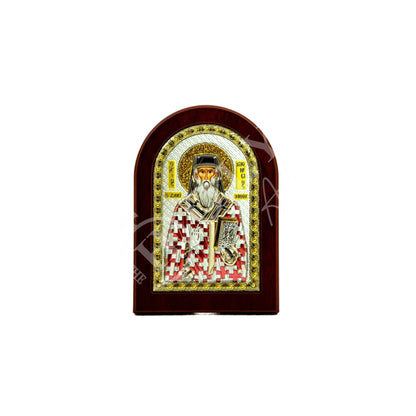 Saint Dionysius of Zakynthos icon, Handmade Silver Greek Orthodox icon of St Dionysios, Byzantine art wall hanging religious wood plaque - TheHolyArt