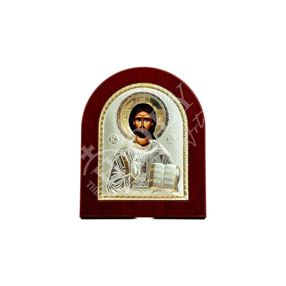 Jesus Christ icon, Handmade Silver Greek Orthodox icon of our Lord, Byzantine art wall hanging on wood plaque, religious icon home decor - TheHolyArt