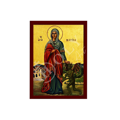 Saint Marina icon, Handmade Greek Orthodox icon of St Marina of Antioch the Martyr, Byzantine art wall hanging, religious gift - TheHolyArt