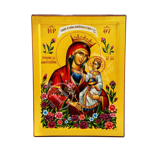 Hand painted Virgin Mary icon Panagia, Greek Orthodox icon w Gold 23k of Theotokos, Byzantine art wall hanging of Mother of God TheHolyArt