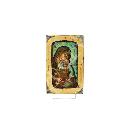 Virgin Mary icon, Handmade Greek Orthodox icon of Theotokos, Mother of God Byzantine art wall hanging canvas icon canvas w gold leaf 30x19cm - TheHolyArt