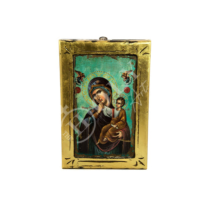 Virgin Mary icon Panagia, Handmade Greek Orthodox icon of Theotokos, Mother of God Byzantine art wall hanging canvas icon plaque 38x25cm - TheHolyArt