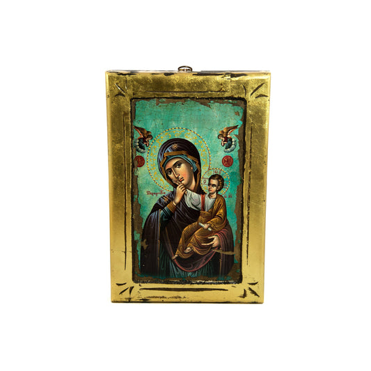 Virgin Mary icon Panagia, Handmade Greek Orthodox icon of Theotokos, M-TheHolyArt