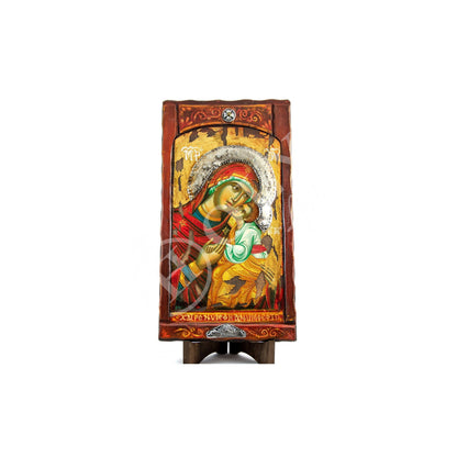 Virgin Mary icon Panagia, Handmade Greek Orthodox icon of Theotokos, Mother of God Byzantine art wall hanging canvas icon gold leaf 51x28cm - TheHolyArt