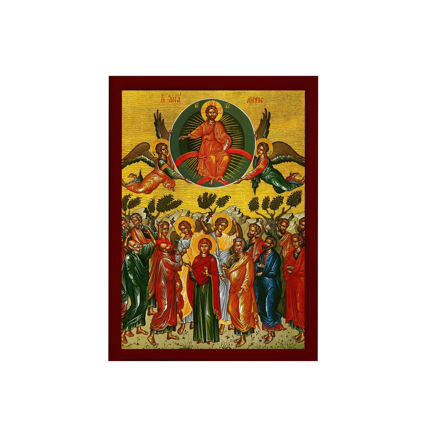 The Ascension of Jesus Christ icon, Handmade Greek Orthodox icon of Analipsi, Byzantine art wall hanging of our Lord rising to Heaven plaque (1) TheHolyArt