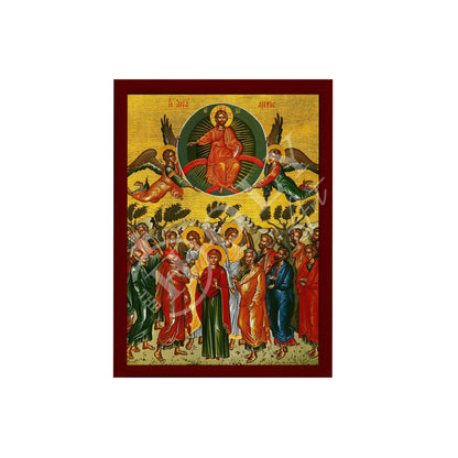 The Ascension of Jesus Christ icon, Handmade Greek Orthodox icon of Analipsi, Byzantine art wall hanging of our Lord rising to Heaven plaque (1) - TheHolyArt