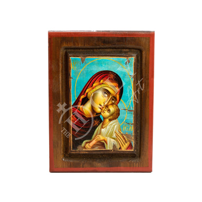 Virgin Mary icon Panagia, Handmade Greek Orthodox Icon of Mother of God, Theotokos Byzantine art wall hanging wood plaque on canvas 49x29cm - TheHolyArt