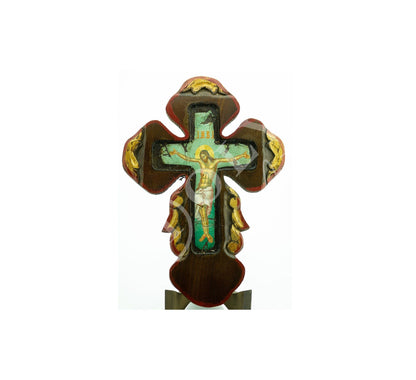 Crucifix Jesus Christ Cross, Blessing Cross, Byzantine art wall hanging, Greek Handmade Orthodox wooden Cross canvas icon 40x28cm - TheHolyArt