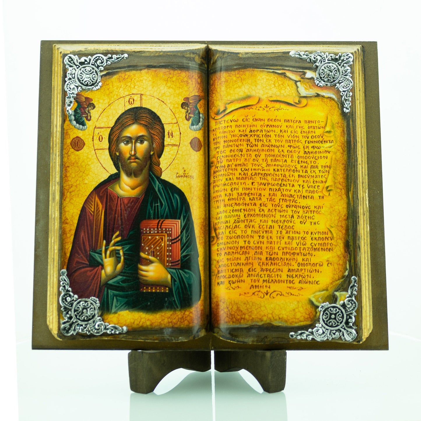 Jesus Christ icon Pantocrator, Handmade Greek Orthodox icon of our Lord, Byzantine art wall hanging wood plaque 30x31cm, religious gift TheHolyArt