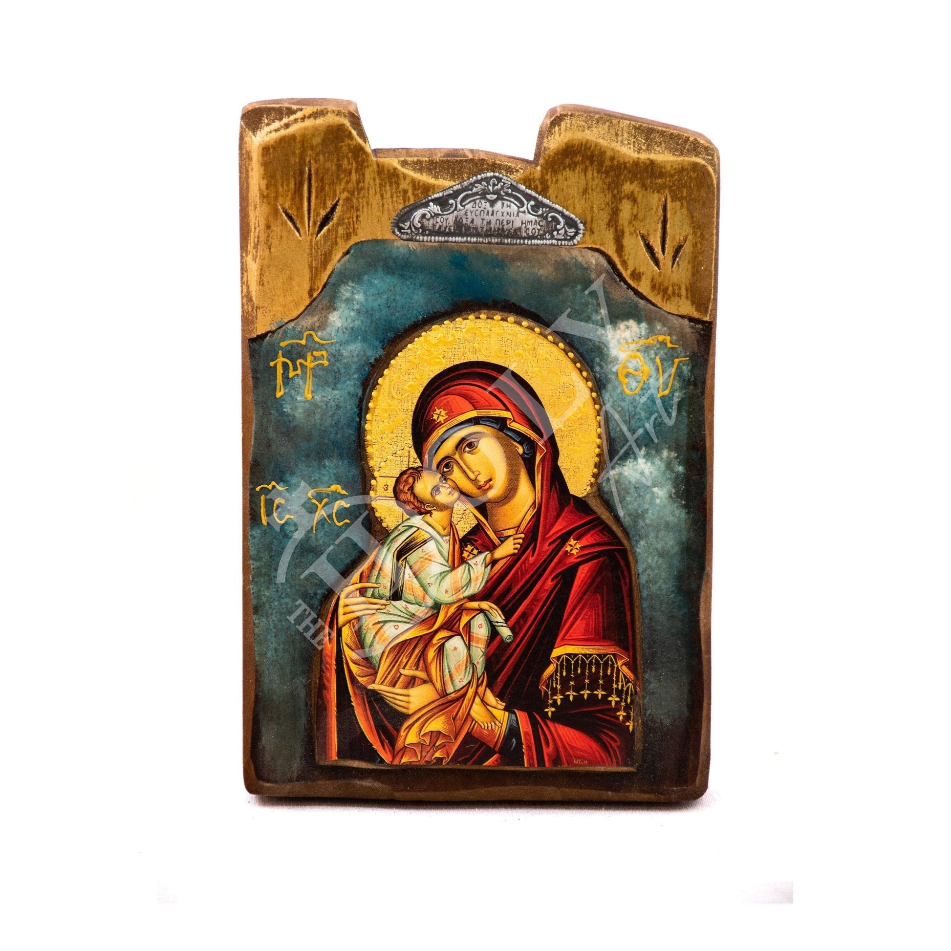 Virgin Mary icon Panagia, Handmade Greek Orthodox icon of Theotokos, Byzantine art wall hanging wood plaque icon 30x20cm, religious decor TheHolyArt