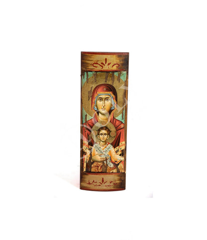 Virgin Mary icon Panagia, Handmade Greek Orthodox Icon of Mother of God, Theotokos Byzantine art wall hanging wood plaque on canvas 40x14cm - TheHolyArt