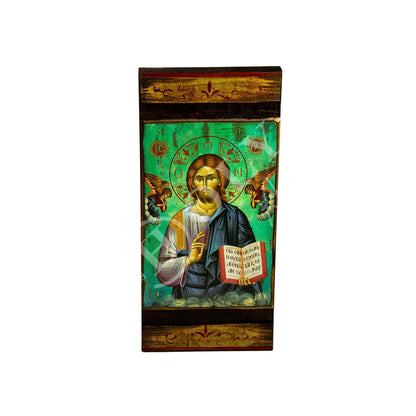 Jesus Christ icon, Handmade Greek Orthodox icon of our Lord, Byzantine art wall hanging on wood plaque canvas icon home decor 38x19cm - TheHolyArt